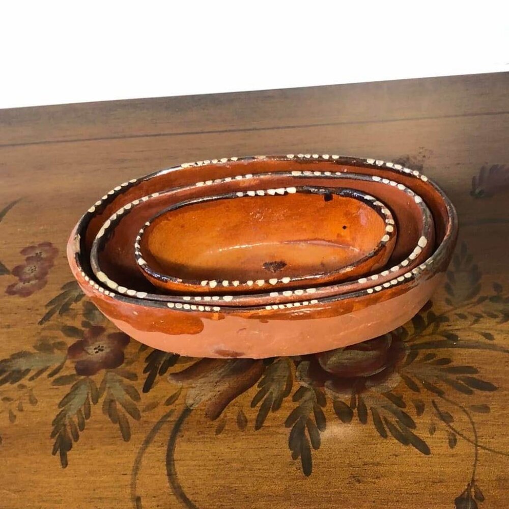 Mexican pottery - oval redware nesting trio